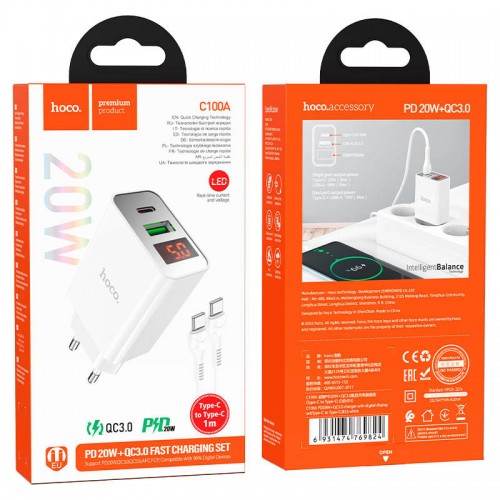 МЗП HOCO C100A PD20W+QC3.0 + Type-C to Type-C