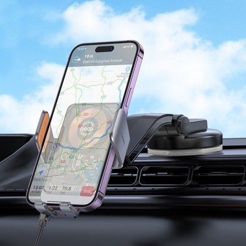 Автодержатель с БЗУ Hoco HW8 Transparent Discovery Edition (center console)