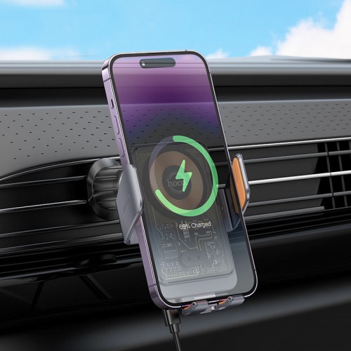 Автодержатель с БЗУ Hoco HW7 Transparent Discovery Edition (air outlet)