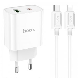 СЗУ HOCO C80A Plus Rapido PD20W+QC3.0 (1Type-C/1USB) + Type-C to Lightning