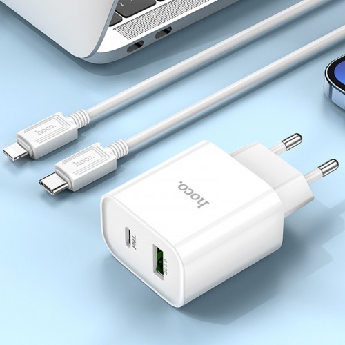 МЗП HOCO C80A Plus Rapido PD20W+QC3.0 (1Type-C/1USB) + Type-C to Lightning