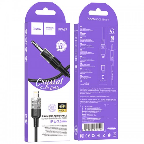 Аудио кабель Aux Hoco UPA27 Spirit transparent (Lightning to AUX 3.5mm) (1.2m)
