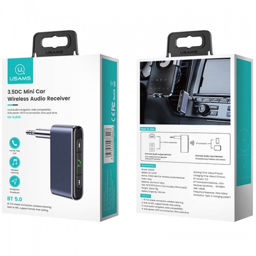 Bluetooth ресивер Usams US-SJ519 3.5DC Mini Car Wireless Audio Receiver BT5.0