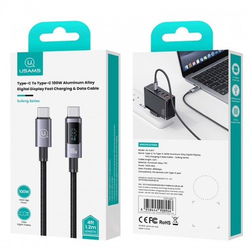 Дата кабель USAMS US-SJ671 Type-C to Type-C 100W Sufeng Series (1.2m)