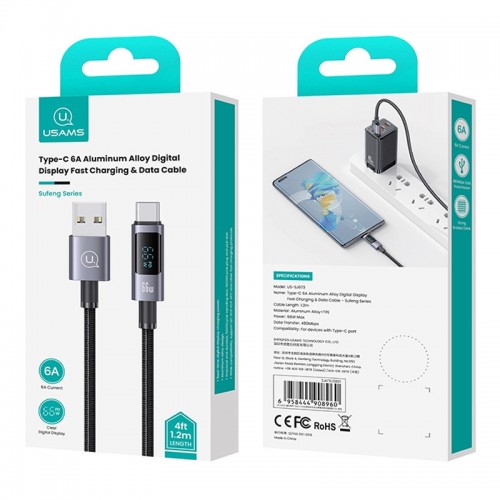 Дата кабель USAMS US-SJ673 USB to Type-C 6A Sufeng Series (1.2m)