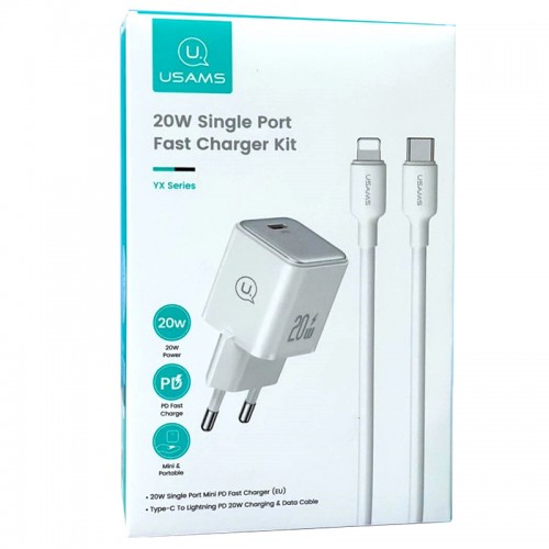 МЗП Usams US-CC186 PD30W 1C + US-SJ610 Type-C to Lightning PD YX Series