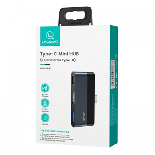 Перехідник HUB Usams US-SJ490 Type-C Mini Hub (2USB port + Type-C)