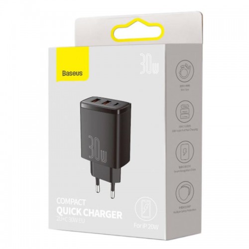 СЗУ Baseus Compact Quick Charger 30W QC+ PD (1Type-C + 2USB) (CCXJ-E)