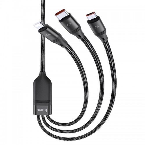 Дата кабель Hoco U104 Ultra 6A 3in1 Lightning -MicroUSB-Type-C (1.2m)