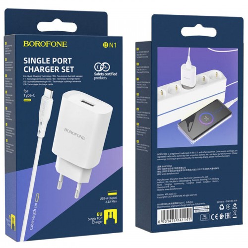 МЗП Borofone BN1 (1USB/2.1A) + Type-C