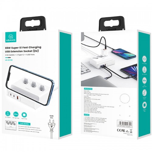 СЗУ Usams US-CC160 P1 65W Super Si Fast Charging USB Extension Socket