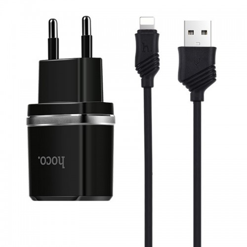 СЗУ Hoco C12 Charger + Cable Lightning 2.4A 2USB Black