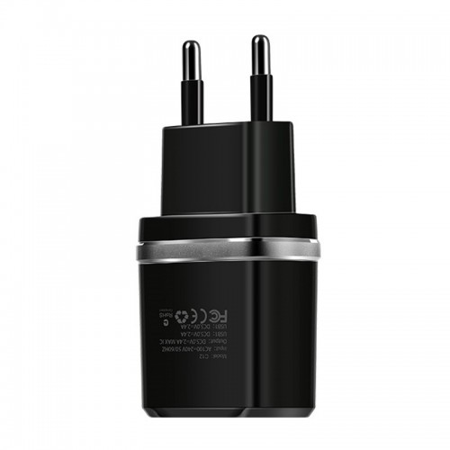 СЗУ Hoco C12 Charger + Cable Lightning 2.4A 2USB Black