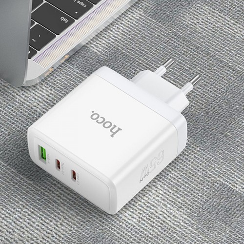 СЗУ Hoco N30 Glory PD65W (2Type-C/1USB) White