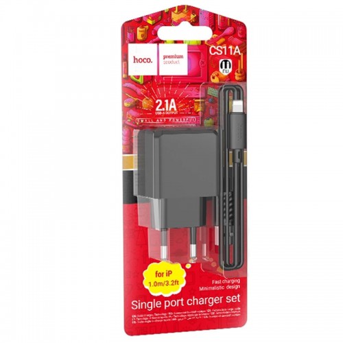 МЗП HOCO CS11A (1USB) + Cable Lightning Black
