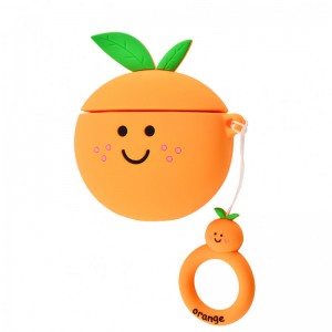 Силиконовый футляр Smile Fruits series для наушников AirPods 1/2 + кольцо (Orange)