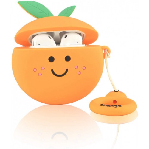 Силиконовый футляр Smile Fruits series для наушников AirPods 1/2 + кольцо (Orange)
