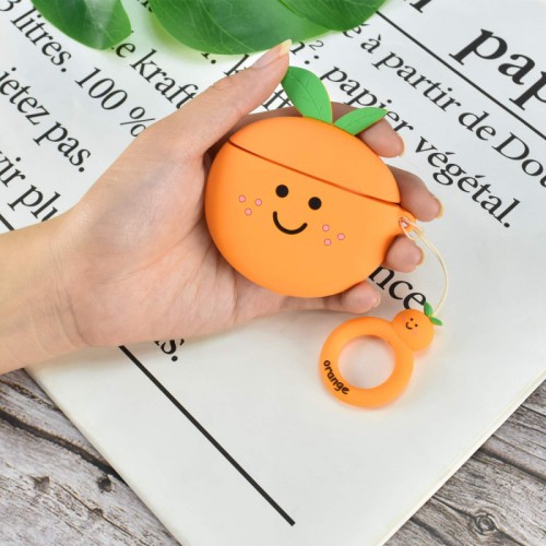 Силиконовый футляр Smile Fruits series для наушников AirPods 1/2 + кольцо (Orange)