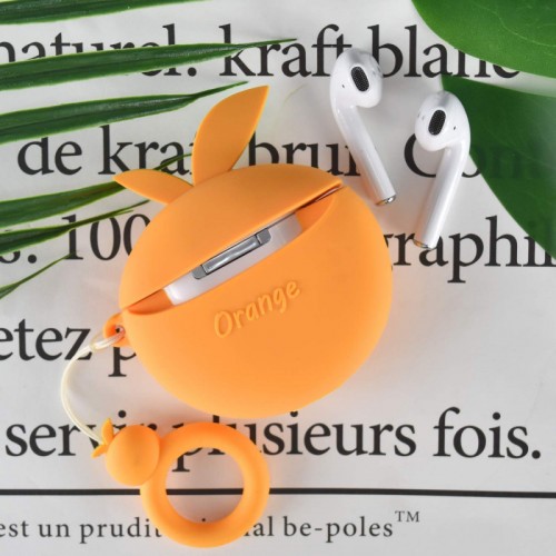 Силиконовый футляр Smile Fruits series для наушников AirPods 1/2 + кольцо (Orange)
