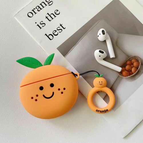 Силиконовый футляр Smile Fruits series для наушников AirPods 1/2 + кольцо (Orange)