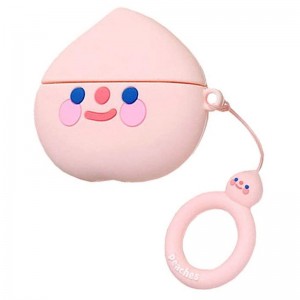 Силиконовый футляр Smile Fruits series для наушников AirPods 1/2 + кольцо (Peach 2)