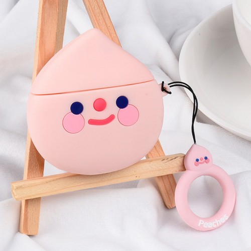 Силиконовый футляр Smile Fruits series для наушников AirPods 1/2 + кольцо (Peach 2)
