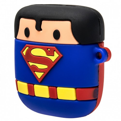 Силиконовый футляр Marvel & DC series для наушников AirPods 1/2 + кольцо (Супермен/Синий)