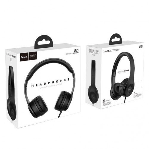 Накладные наушники Hoco W21 (3.5mm/1.2m) Black