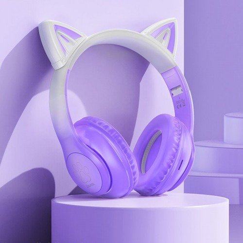 Накладні бездротові навушники Hoco W42 Cat Purple