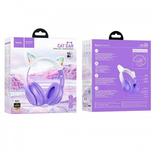 Накладні бездротові навушники Hoco W42 Cat Purple