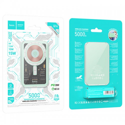 Power Bank Hoco Q14 Ice Crystal PD20W с БЗУ 5000 mAh Blue