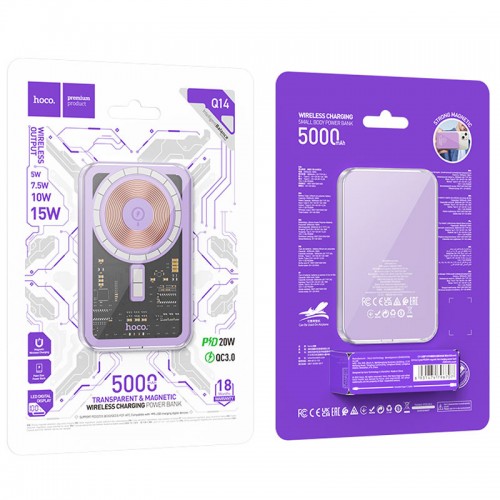Power Bank Hoco Q14 Ice Crystal PD20W с БЗУ 5000 mAh Purple