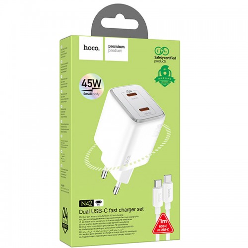 МЗП Hoco N42 Elogiado 2C PD45W + Type to Type-C White