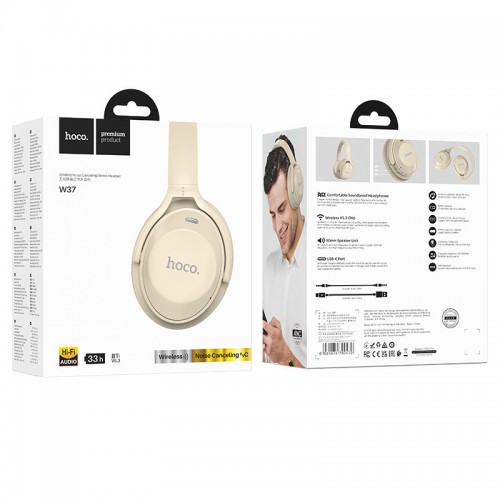 Накладні бездротові навушники Hoco W37 Sound Active Noise Reduction Gold champagne