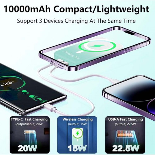 Power Bank JJT-A27-1 Gradient PD20W+QC 22.5W с БЗУ 10000 mAh White / Green