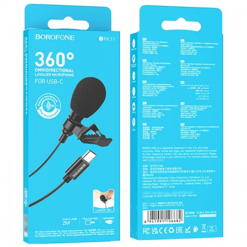 Микрофон петличный Borofone BFK11 Elegant lavalier Type-C (2m) (Black)