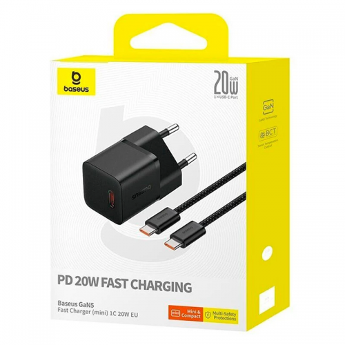 СЗУ Baseus GaN5 Fast Charger (mini) 1C 20W + Type-C to Type-C (P10110900113) Cluster Black