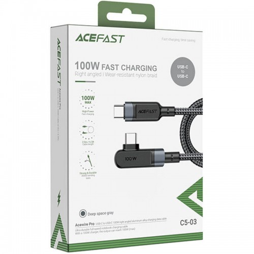 Дата кабель Acefast C5-03 USB-C to USB-C 100W right angled aluminum alloy (2m) Black
