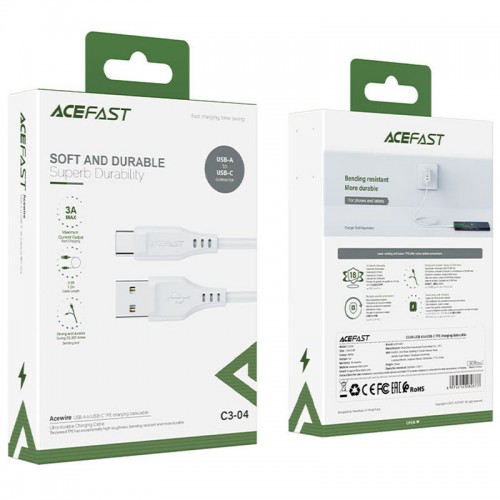 Дата кабель Acefast C3-04 USB-A to USB-C TPE (1.2m) White