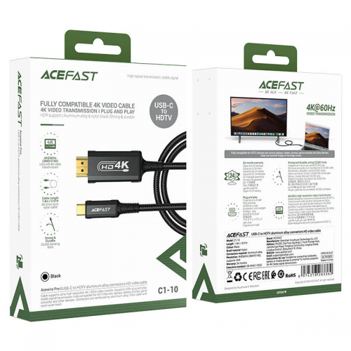 Дата кабель Acefast C1-10 USB-C to HDTV (1.8m) Black