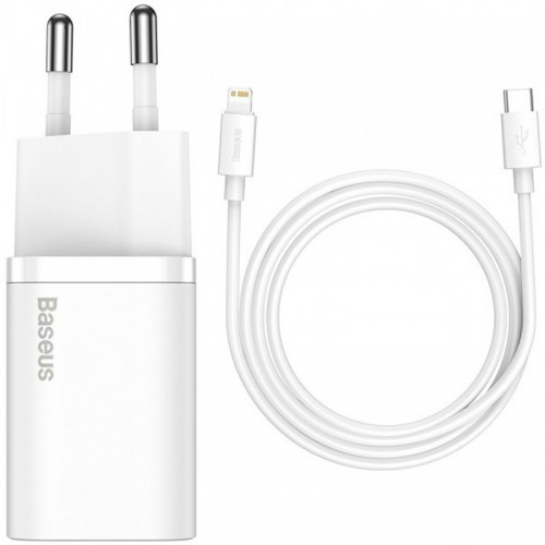 СЗУ Baseus Super Si Quick Charger 1C 20W + кабель Type-C to Lightning (TZCCSUP-B) White