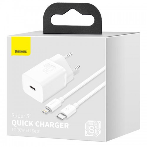 СЗУ Baseus Super Si Quick Charger 1C 20W + кабель Type-C to Lightning (TZCCSUP-B) White