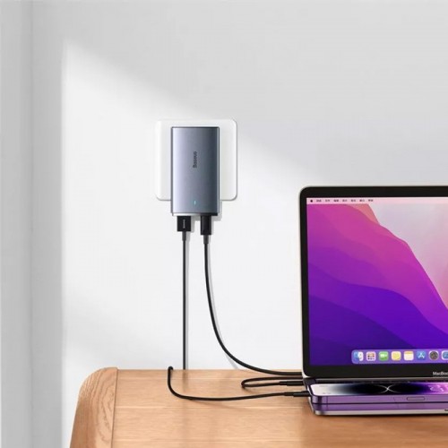 СЗУ Baseus GaN5 Pro Ultra-Slim 65W Type-C+USB + Type-C to Type-C 100W (1m) (CCGP15011) Grey