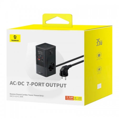 СЗУ Baseus PowerCombo Tower Digital PowerStrip 3AC+2U+2C 35W (1.5m) (E00023606113-00) Black