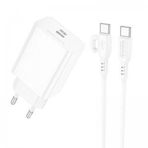 Сетевое зарядное устройство Borofone BA21A Pro Long journey PD20W (1USB-C) + Type-C to Type-C White