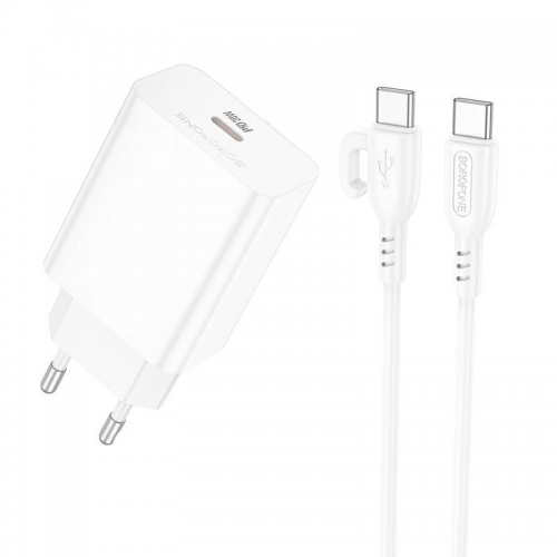 Сетевое зарядное устройство Borofone BA21A Pro Long journey PD20W (1USB-C) + Type-C to Type-C White
