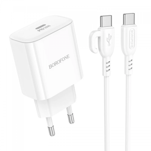 Мережевий зарядний пристрій Borofone BA81A PD20W (1USB-C) + Type-C to Type-C White