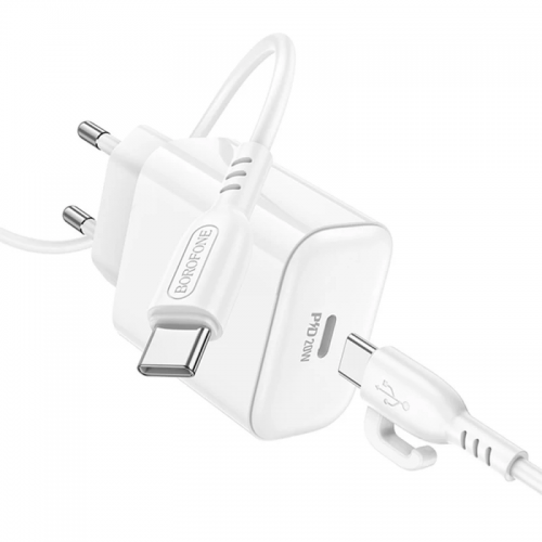 Мережевий зарядний пристрій Borofone BA81A PD20W (1USB-C) + Type-C to Type-C White