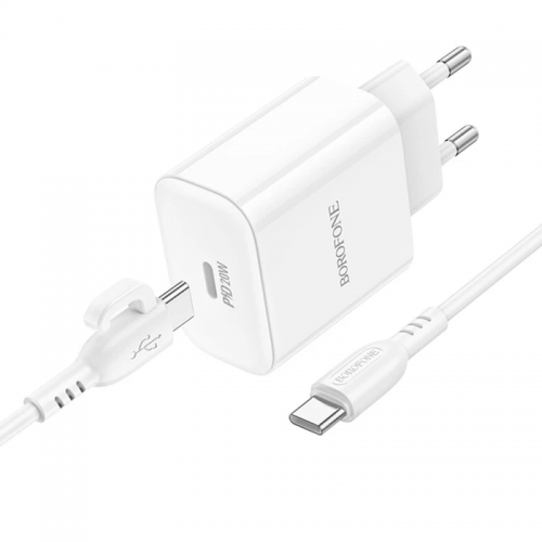 Мережевий зарядний пристрій Borofone BA81A PD20W (1USB-C) + Type-C to Type-C White