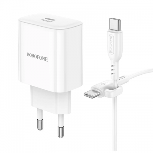 Мережевий зарядний пристрій Borofone BA81A PD20W (1USB-C) + Type-C to Type-C White